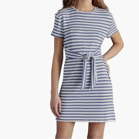 Steve Madden Striped Waist Tie Dress in Faded Ink Size X-Small NWT - Picture 1 of 8